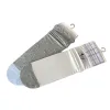 Two pairs of grey striped and white checkered stockings are stacked and released Item Picture